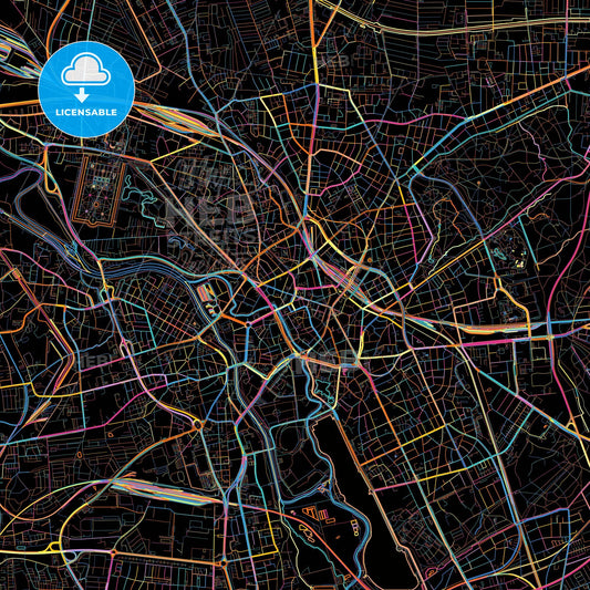Hannover, Lower Saxony, Germany, colorful city map on black background
