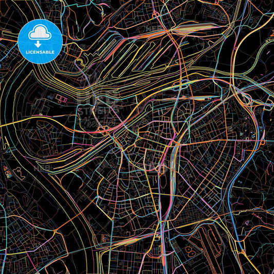 Duisburg, North Rhine-Westphalia, Germany, colorful city map on black background