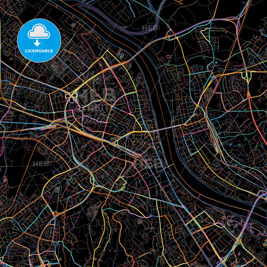 Bonn, North Rhine-Westphalia, Germany, colorful city map on black background