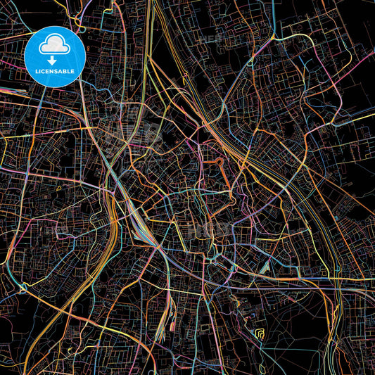 Augsburg, Bavaria, Germany, colorful city map on black background