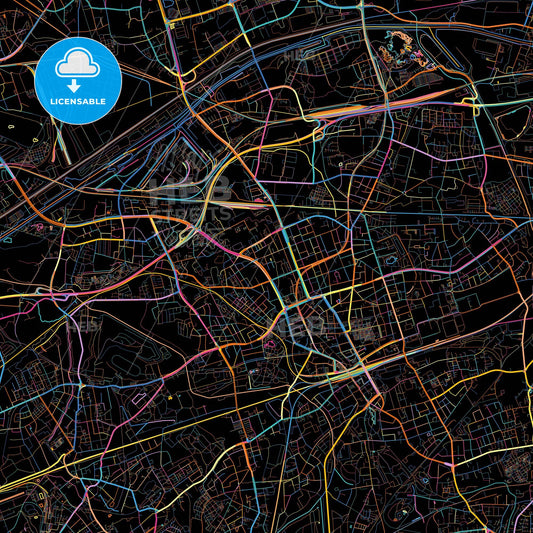 Gelsenkirchen, North Rhine-Westphalia, Germany, colorful city map on black background