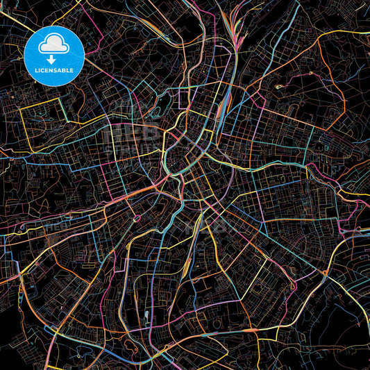 Chemnitz, Saxony, Germany, colorful city map on black background