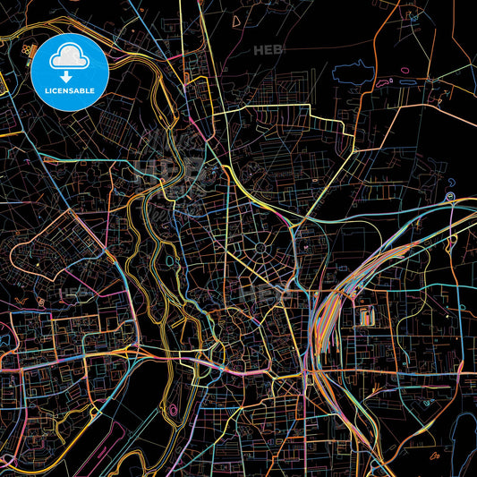 Halle (Saale), Saxony-Anhalt, Germany, colorful city map on black background