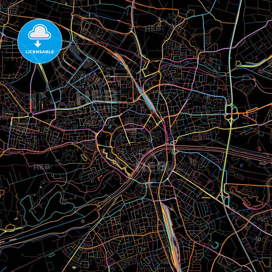 Ingolstadt, Bavaria, Germany, colorful city map on black background