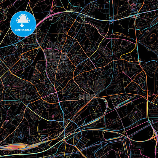 Bottrop, North Rhine-Westphalia, Germany, colorful city map on black background