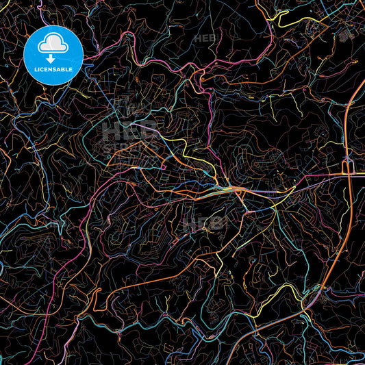 Remscheid, North Rhine-Westphalia, Germany, colorful city map on black background