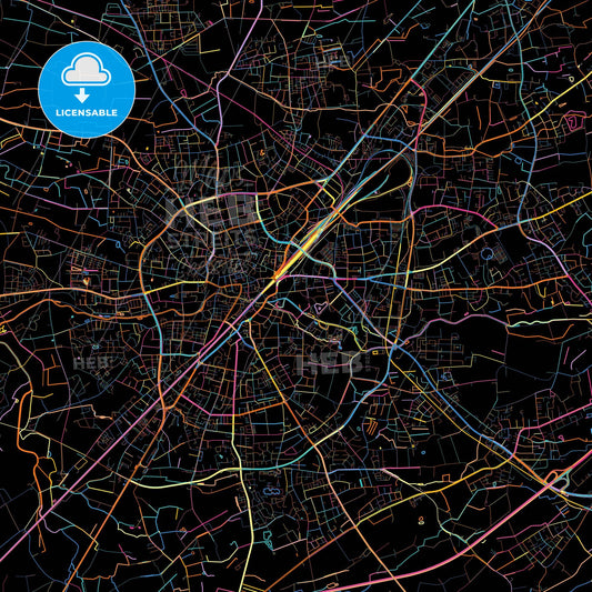 Gutersloh, North Rhine-Westphalia, Germany, colorful city map on black background