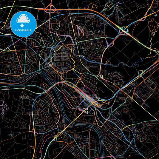 Hanau, Hesse, Germany, colorful city map on black background