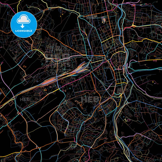 Zwickau, Saxony, Germany, colorful city map on black background