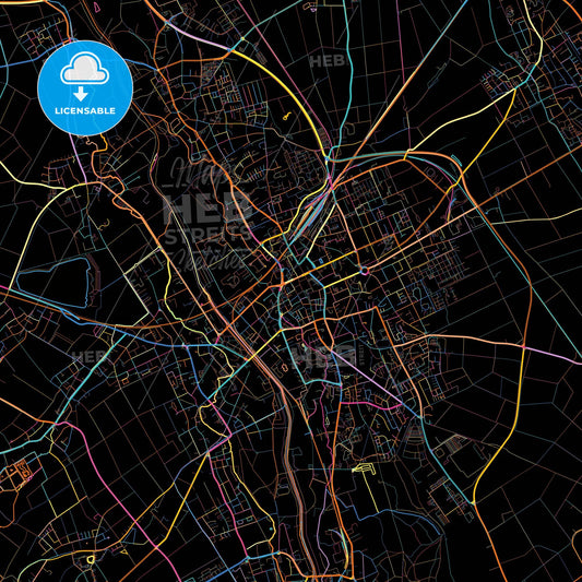 Duren, North Rhine-Westphalia, Germany, colorful city map on black background