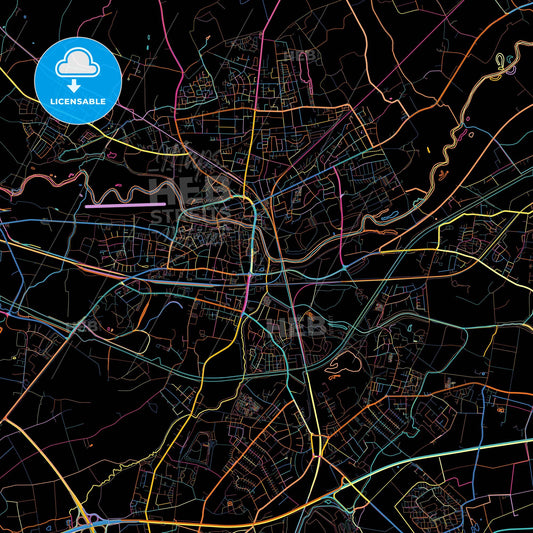 Lunen, North Rhine-Westphalia, Germany, colorful city map on black background