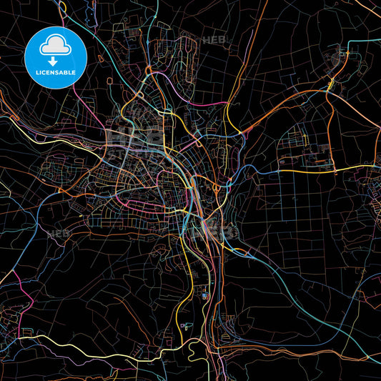 Villingen-Schwenningen, Baden-Wuerttemberg, Germany, colorful city map on black background