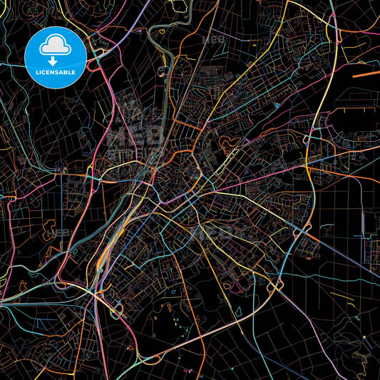 Gießen, Hesse, Germany, colorful city map on black background