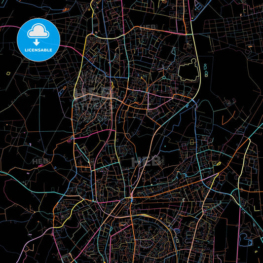 Norderstedt, Schleswig-Holstein, Germany, colorful city map on black background