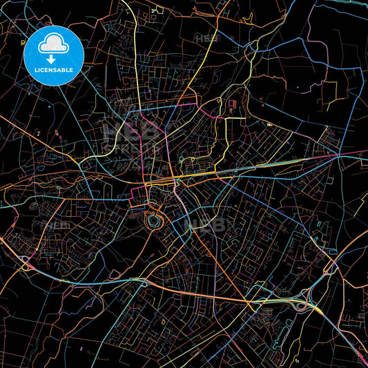 Delmenhorst, Lower Saxony, Germany, colorful city map on black background