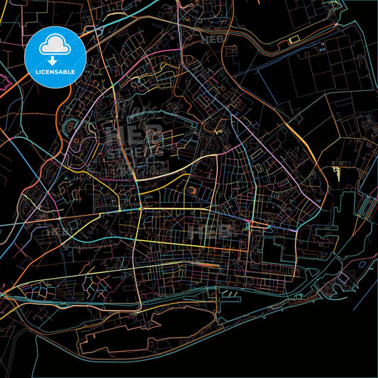 Wilhelmshaven, Lower Saxony, Germany, colorful city map on black background