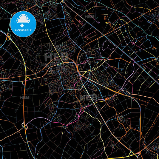 Viersen, North Rhine-Westphalia, Germany, colorful city map on black background