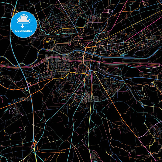 Dorsten, North Rhine-Westphalia, Germany, colorful city map on black background