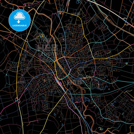 Rheine, North Rhine-Westphalia, Germany, colorful city map on black background