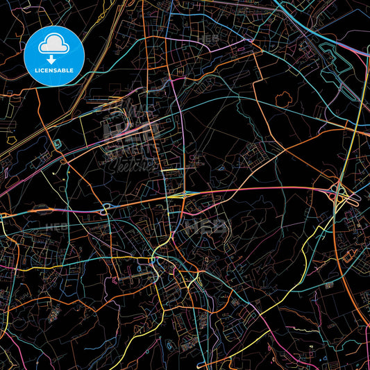 Castrop-Rauxel, North Rhine-Westphalia, Germany, colorful city map on black background