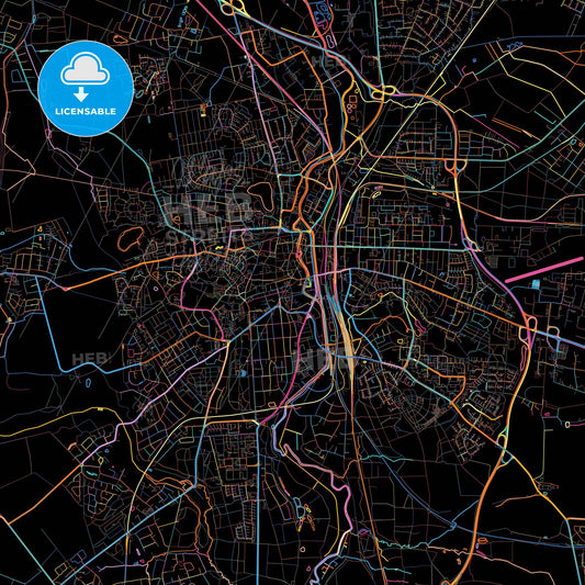 Luneburg, Lower Saxony, Germany, colorful city map on black background