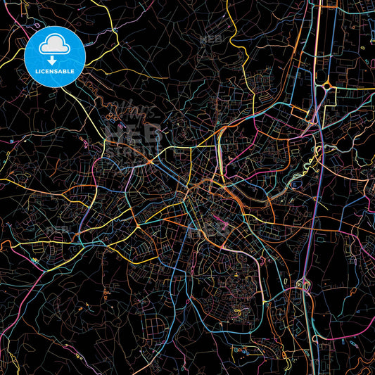 Bayreuth, Bavaria, Germany, colorful city map on black background