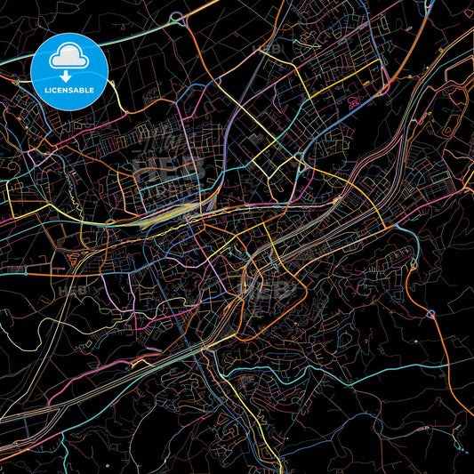 Landshut, Bavaria, Germany, colorful city map on black background