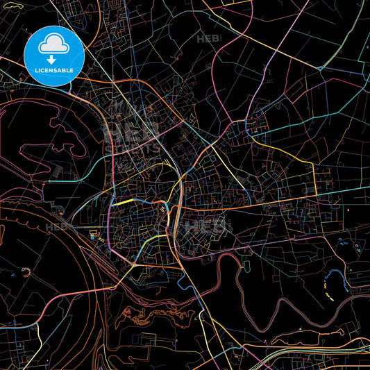 Wesel, North Rhine-Westphalia, Germany, colorful city map on black background