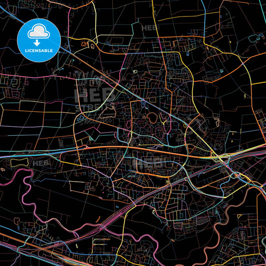 Garbsen, Lower Saxony, Germany, colorful city map on black background