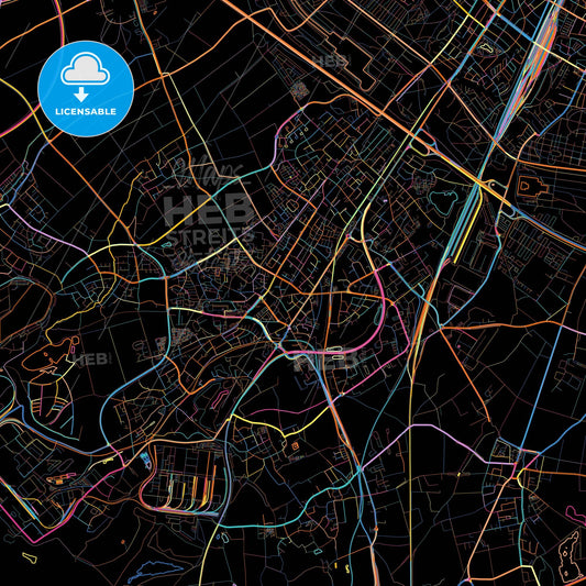 Hurth, North Rhine-Westphalia, Germany, colorful city map on black background