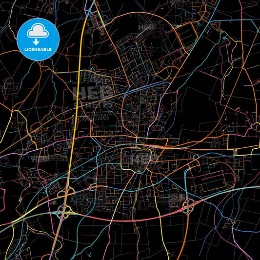Unna, North Rhine-Westphalia, Germany, colorful city map on black background