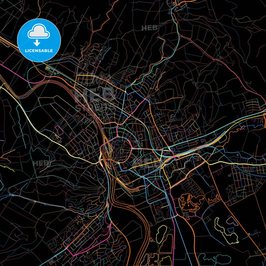 Hameln, Lower Saxony, Germany, colorful city map on black background