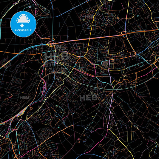 Eschweiler, North Rhine-Westphalia, Germany, colorful city map on black background