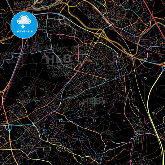 Sankt Augustin, North Rhine-Westphalia, Germany, colorful city map on black background