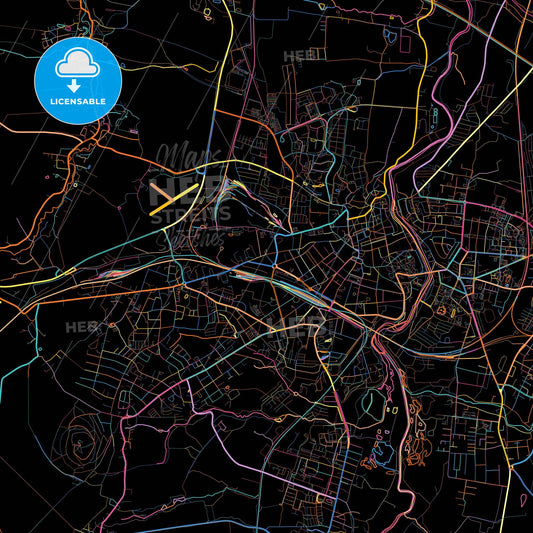 Gorlitz, Saxony, Germany, colorful city map on black background
