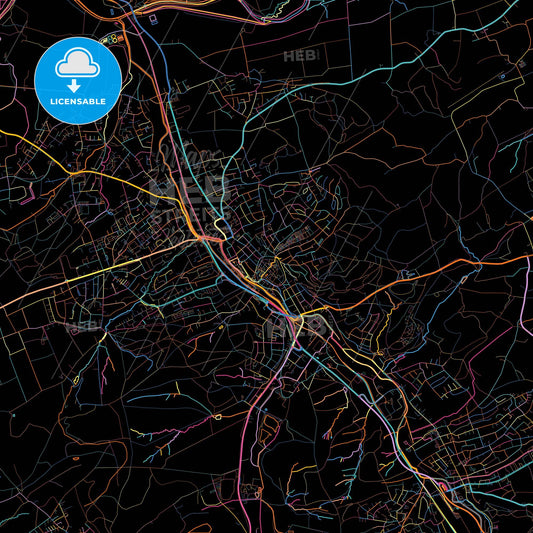 Menden (Sauerland), North Rhine-Westphalia, Germany, colorful city map on black background