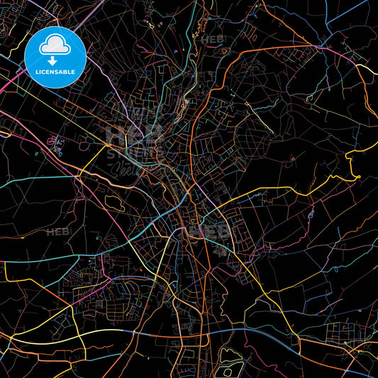 Bad Salzuflen, North Rhine-Westphalia, Germany, colorful city map on black background