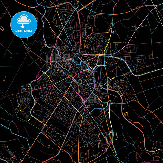 Nordhorn, Lower Saxony, Germany, colorful city map on black background