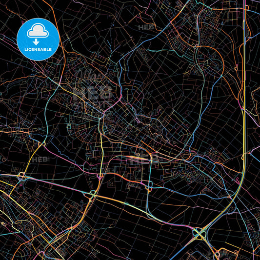 Bad Homburg vor der Hohe, Hesse, Germany, colorful city map on black background
