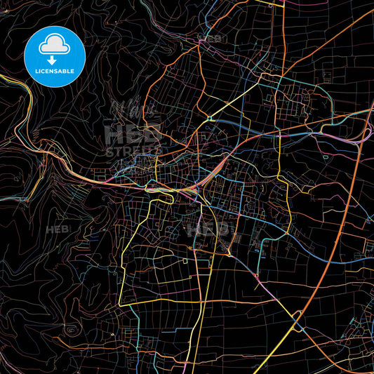 Neustadt an der Weinstraße, Rheinland-Pfalz, Germany, colorful city map on black background