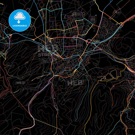 Goslar, Lower Saxony, Germany, colorful city map on black background
