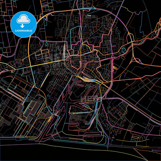 Emden, Lower Saxony, Germany, colorful city map on black background