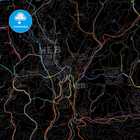 Gummersbach, North Rhine-Westphalia, Germany, colorful city map on black background