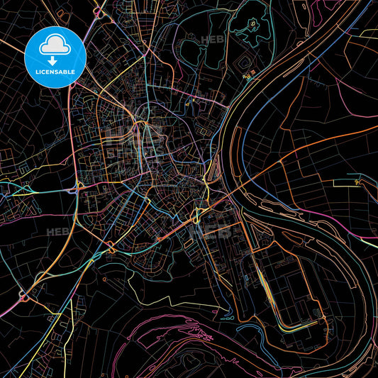 Speyer, Rheinland-Pfalz, Germany, colorful city map on black background