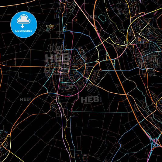 Erftstadt, North Rhine-Westphalia, Germany, colorful city map on black background