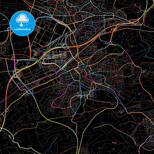 Boblingen, Baden-Wuerttemberg, Germany, colorful city map on black background