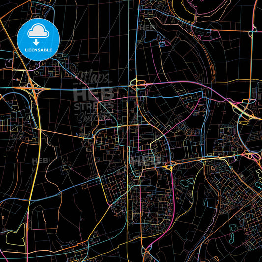 Frankenthal (Pfalz), Rheinland-Pfalz, Germany, colorful city map on black background