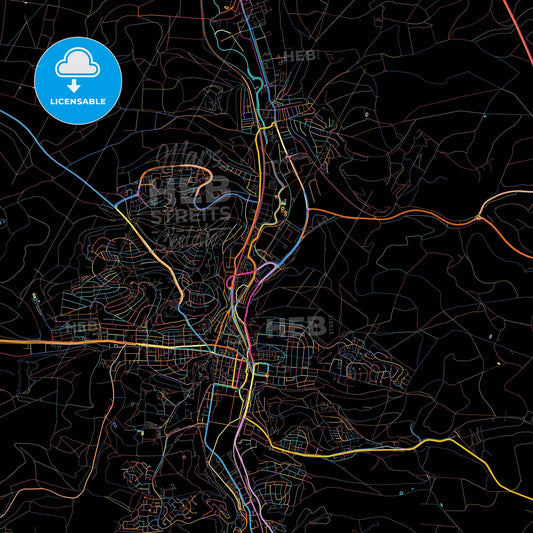 Heidenheim an der Brenz, Baden-Wuerttemberg, Germany, colorful city map on black background
