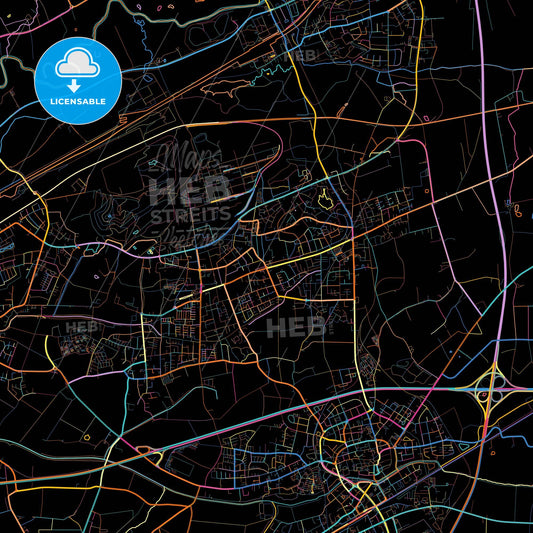 Bergkamen, North Rhine-Westphalia, Germany, colorful city map on black background