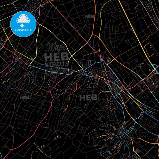 Bornheim, North Rhine-Westphalia, Germany, colorful city map on black background